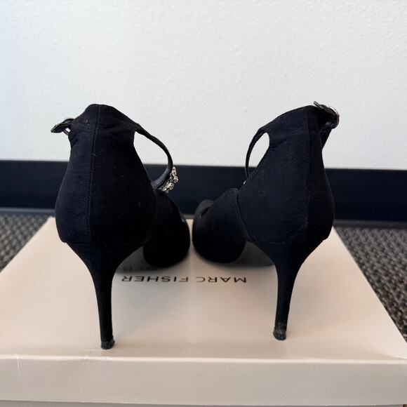 Marc Fisher Dancee Womens Rhinestone Ankle Strap Pumps Heels Black Suede Size 8 - Picture 2 of 9